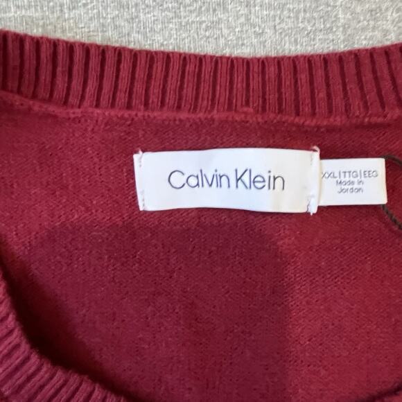 $98 Men Calvin Klein CK Logo Wool Crewneck Classic Holiday Knit Sweater XXL Wine - Picture 6 of 6